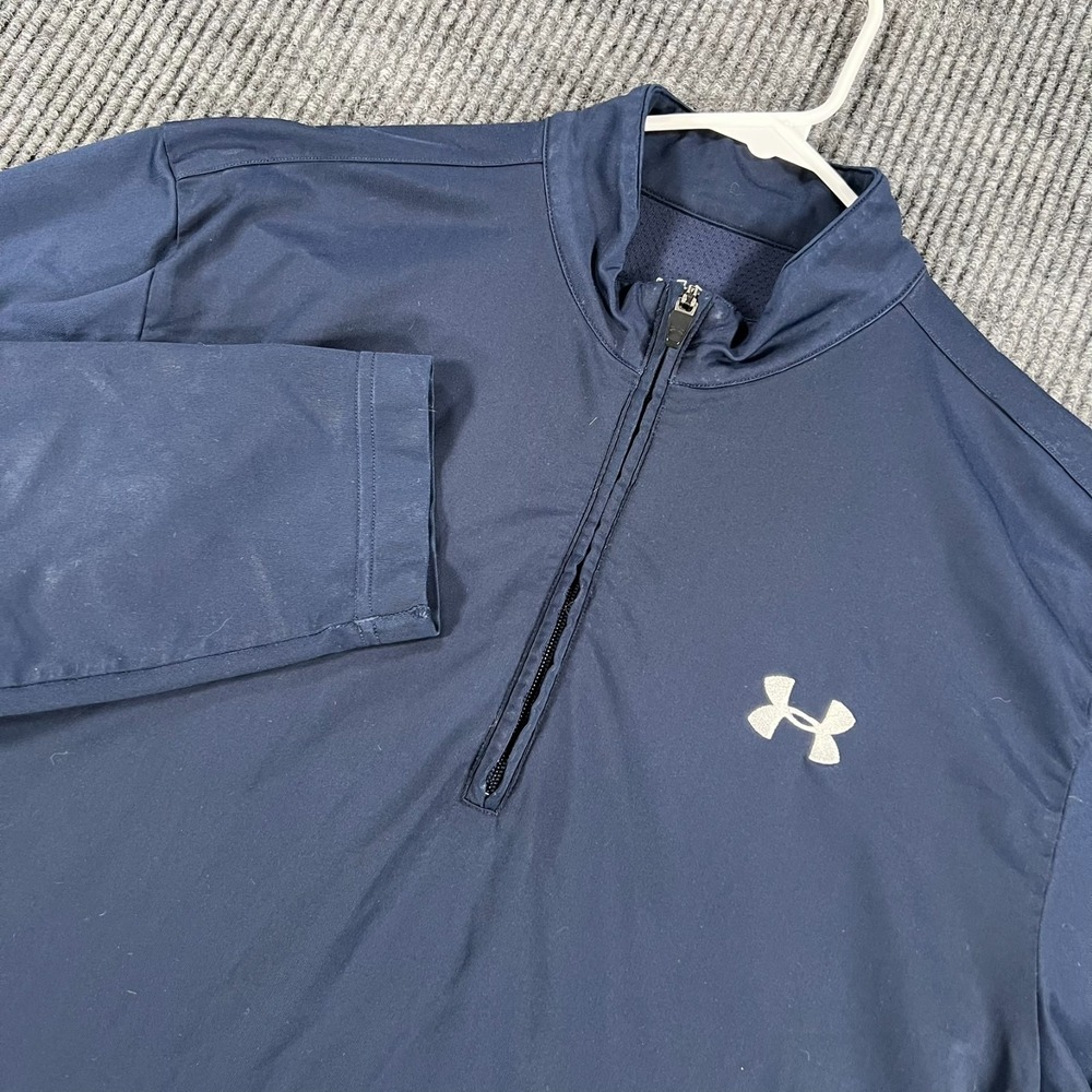 Under Armour Pullover Shirt Mens Medium Blue Long Sleeve 1/4 Zip Mock Neck